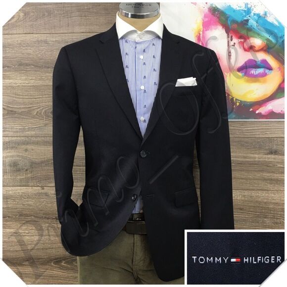 TOMMY HILFIGER Mens Blazer Sport Coat‎ Casual Jacket Size 40R Blue Wool Suit
